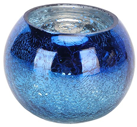 Kerzenhalter aus Glas, Warmer Romantischer Teelichthalter aus Glas, Runde Schale, Votivkerzenhalter für Zuhause, Party, Hochzeit (Farbverlauf Blau)