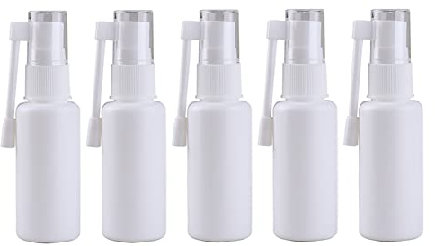FSSTUD 5 Stück 30 ml Kunststoff Hals Sprühflaschen Fläschchen Nachfüllbar Leere Mundsprüher Nasenspray Pumpflaschen Fein Nebel Zerstäuber mit 360 Grad Drehstange für Reisen Zuhause