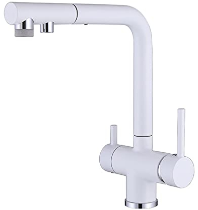 Grifo Cocina 3 Vias Extraible Latón Agua Fría y Caliente Filtro de Agua Giratorio Multifunción Grifo Cocina Tres Vias-Blanco