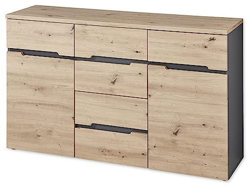 MEMPHIS Sideboard in Artisan Eiche Optik, Graphit - Moderne Kommode mit viel Stauraum - 135 x 82 x 38 cm (B/H/T)