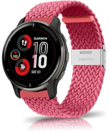 ZoRoll 20mm Armband für Garmin Vivoactive 6/Vivoactive 5/vívomove Trend/Venu Sq 2 Music/2 Plus, Geflochtenes Einstellbar Nylon Ersatzband für Garmin Forerunner 165/165 Music/245/645 - Orange Rosa