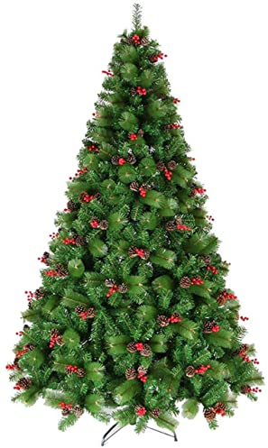 6,8 Fuß künstlicher Weihnachtsbaum, rote Beeren und Tannenzapfen, Kunststoff-Weihnachtsbaumschmuck, hochwertig, schwer entflammbar, hohe Spitzenanzahl, grün, 6,8 Fuß (210 cm) (7,8 Fuß (240 cm)) (7,8
