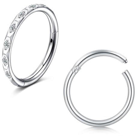 WillTen 16G Nasenpiercing Ring Silber, 8mm CZ Opal Septum Piercing Chirurgenstahl Scharnier Klicker Segment Nase Ringe Knorpel Helix Tragus Conch Rook Piercing Schmuck für Frauen Mädchen