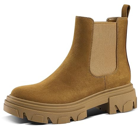 PIZZ ANNU Stivali con Tacco Basso Casual Chelsea Boots Donna Comodi Biker Stivaletti Invernali Eleganti Plateau Marrone EU 41