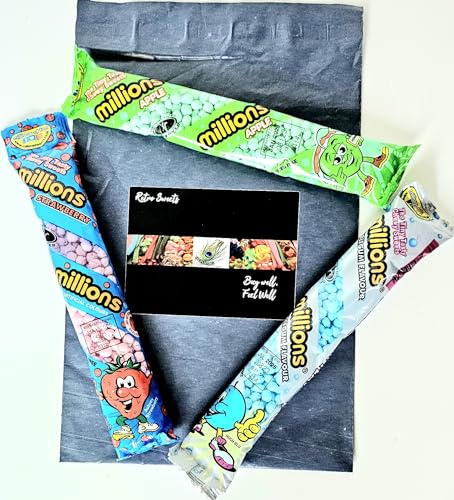 Millions Sweets Gift Box Hamper Includes 3 Tubes Packs of Millions, Strawberry, Bubblegum,Apple,Suitable for Vegans & Vegetarians,christmas,Easter (3)