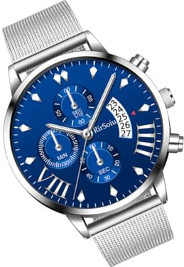 Amosfun Herrenmode-armbanduhr mit Fünf Funktionen Quarzuhr Silbernes Zifferblatt