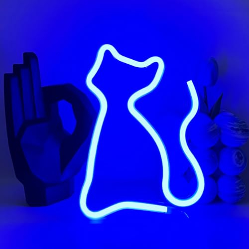UExnkj-Y Neon Cat Signs Blaue Leuchtreklame Katze LED Schild LED Tier Schild Zeichen Neon Signs Battery oder USB Powered Leuchtreklamen für Kinderzimmer Wohnzimmer Hochzeitsfeier