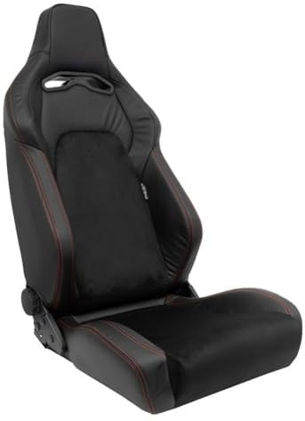 AutoStyle Sportsitze 'VGR Premium' - Schwarz Leder & Alcantara | Rote Nähte - Doppelseitig Verstellbare Rückenlehne - inkl. Laufschienen