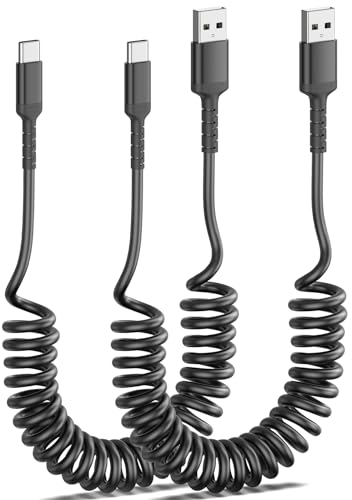 ULIFTUS Spiralkabel USB A auf USB C Kabel[2M,2Pack], Carplay Kabel & Datensynchronisation, Typ C Ladekabel Auto für Samsung Galaxy S20 S21 S22 S23 A51 Note10, Xiaomi, Google Pixel