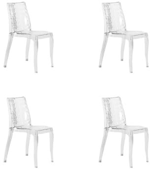 GLOUPIE Set 4 Sedie Da Interno Ed Esterno Amalia In Policarbonato Trasparente, Impilabili, L 50 x P 54 x H 84 Cm, Seduta Confortevole Per Ambienti Esterni 100% Made In Italy