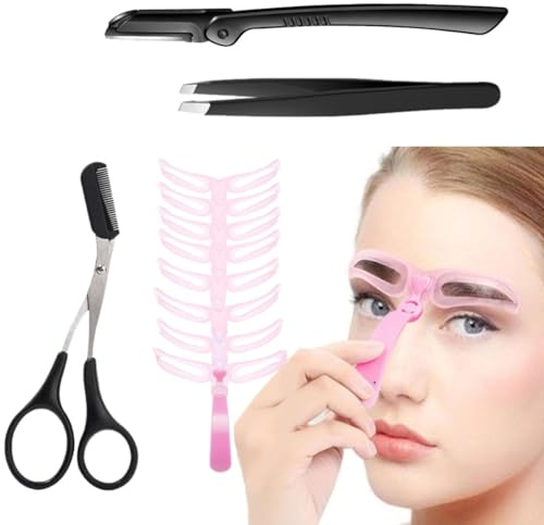 KARLOR Augenbrauen Schablonen mit Werkzeug Set, 8 Augenbrauenschablonen 3 Augenbrauen Trimmer Set Augenbrauenschere Rasierer Augenbrauen Pinzette Augenbrauen Trimmwerkzeug Set Anfänger
