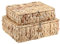OGANAZI Set of 2 Flat Woven Water Hyacinth Storage Baskets With Lids - Natural Rectangle Wicker Shelf Bins for Home Organization (L+S)