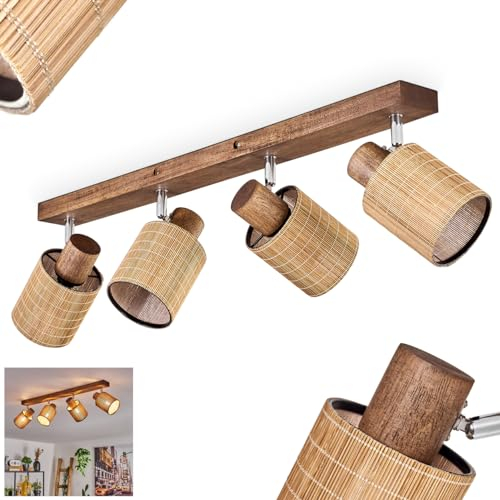 Deckenleuchte Kinnared, moderne Deckenlampe aus Holz/Metall/Bambus in Dunkelbraun/Chromfarben/Natur, Leuchte 4-flammig im skandinavischen Design mit verstellbaren Strahlern, 4 x E14, ohne Leuchtmittel