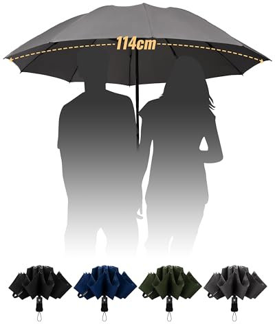 Chakipee Parapluie Pliant Inversé Homme Compact - Voyage Solide Grand Taille Gris Anti Tempete xxl 2 Personnes Automatique Parapluies - Femme Coupe-vent 210T et 10 Sections