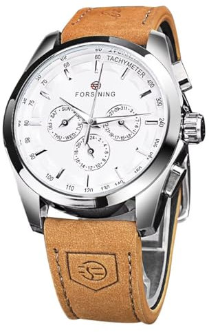 DAXIAOYU Mechanische Herren-Armbanduhr, automatische Militäruhr für Herren, echtes Lederband, analog, Datumsanzeige, lässige Uhren, leuchtend, Weiss/opulenter Garten