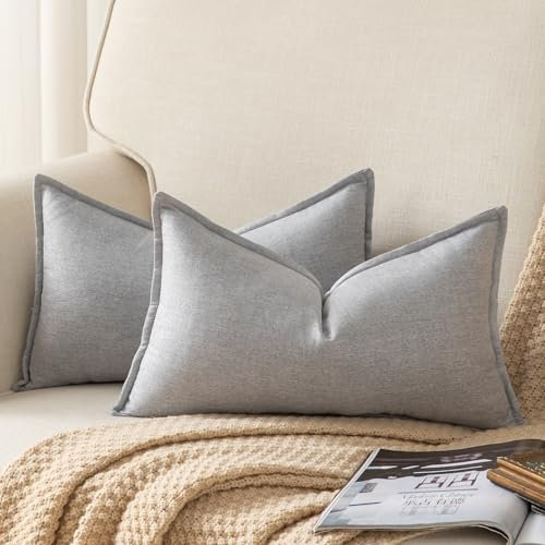Yaertun 2er Set Leinen Reine Farbe dekorative Kissenbezug Moderne Kissenbezüge Schlafzimmer Sofa Wohnzimmer Dekokissen Bett Kissenhülle Sofakissen 40 x 80 cm Hellgrau