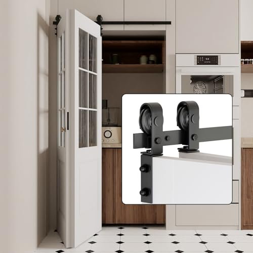 Dondelight 52 Bi-Folding Sliding Barn Door Hardware Kit for 2 Doors, Low Ceiling Lite Version Roller, Fit Double 24 Bifold Doors (No Door)