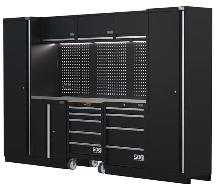 Sogi ARR-OFF-3240 Arredamento modulare in lamiera per officina e garage - piano in acciaio inox - 3240x466x2000 mm