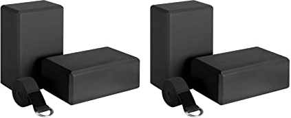 VENEKA 2X Yoga Block und Yoga Gurt Set EVA Schaum Weiche, Rutschfeste Yoga BlöCke Universal Pilates Dehnung und Tonisieren Trainings Schwarz