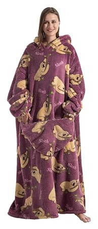 ZXIMU Extra lange Decke, Kapuzenpullover, übergroße Hoodie-Decke, lange tragbare Decke, Hoodie für Erwachsene, Kuscheldecken, Faultier, Petite Plus Size