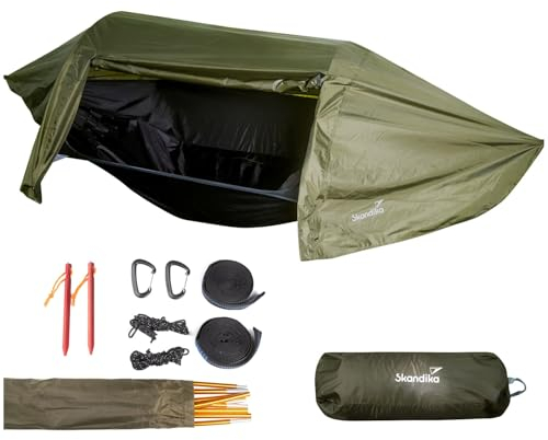 Skandika Hängemattenzelt Rian | Hängematte Outdoor mit Moskitonetz, 200 kg Tragkraft, Ultraleicht, Nylon, 1 Person Zelt, Atmungsaktiv, Baum-Aufhänge-Set | Reisehängematte Wandern, Trekking, Camping