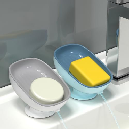 Lot de 2 Porte-Savon Avec Drainage en Plastique - Boîte à Savon de Douche à Ventouse - Pour Salle de Bain, Cuisine - Nettoyage Facile