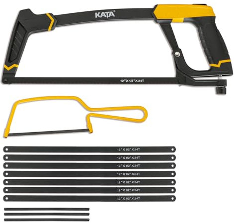 KATA High-Tension Hacksaw Frame Set, 12 Hacksaw, 6 Mini Hack Saw, Extra 7-Pieces 12 Carbon Steel Blades and 3-Pieces 6 65Mn Steel Blades Included, Handsaw for Metal, Wood, PVC Pipes