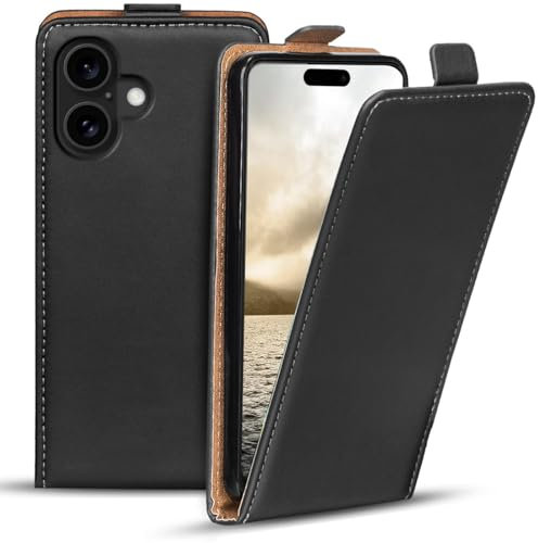 Verco Flip Cover für iPhone 16 Case, Flipstyle Schutzhülle für iPhone 16 Hülle Tasche vertikal klappbare Handyhülle, Schwarz