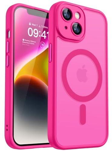 CANSHN 2024 Neu für iPhone 14 Hülle mit Kameraschutz für Magsafe (TOP Militärschutz & Magnetkraft) Extrem Haltbarkeit Hülle iPhone 14 Case Stoßfest, Leuchtend Rosa