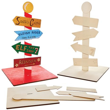 Baker Ross FN339 Kit de panneaux de signalisation du Pôle Nord - Bricolage de Noël, Décorations de Noël pour les enfants