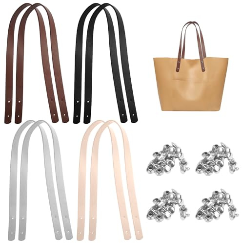 8 Pcs Manici per Borsa in Pelle PU, 60cm Manici Borsa Uncinetto con Rivetti | Manici per Borse Uncinetto Fai Da Te, Maniglie di Ricambio in Pelle, Manici Borsa o Bag per Borse a Mano
