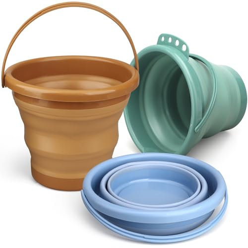 Silikon Strand Faltbare Eimer Spielzeug 3L Jumbo Sand Pails Eimer Set, Schwimmbad Spielzeug für Kinder Erwachsene, Geschenk Set für Garten, Reisen, Angeln, Reinigung, Camping im Freien
