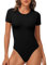 TNNZEET Body Damen Tshirt Elegant Bodysuit Kurzarm Sexy Für Sommer Outfity(Schwarz,L)