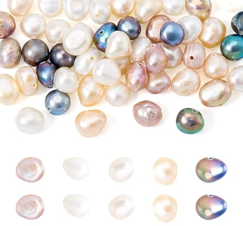 Crafans 50 perle d'acqua dolce coltivate naturali, forma irregolare, perle d'acqua dolce, 5 colori, per gioielli fai da te, collane, gioielli fai da te
