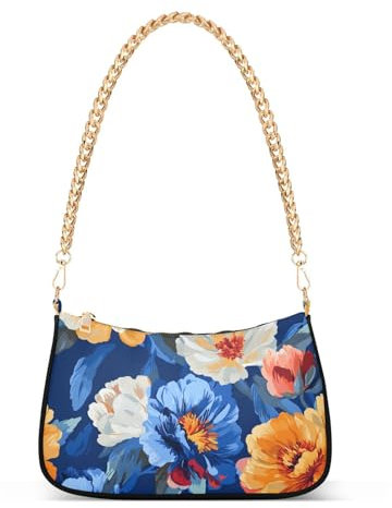 Florals Peonies Stiefmütterchen Amaryllis Königsblau trendige Kette Schultertasche Handtasche für Reisen, Florals Peonies Stiefmütterchen Amaryllis Königsblau, 1 size