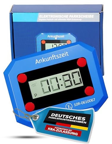 Thomatex® Elektronische Parkscheibe mit Zulassung vom KBA – Automatische Parkzeitaktivierung, Sommer-/Winterzeit-Wechsel, Nachtmodus – 2 Displays