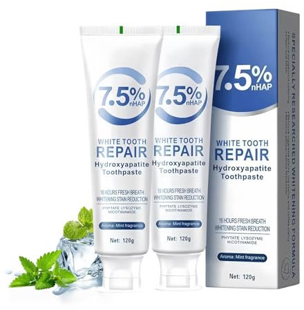 Hydroxylapatit Zahnpasta, 2 Stück Hydroxyapatite Toothpaste, Hydroxylapatit Zahnpasta Ohne Fluorid für Empfindliche Zähne, Zahnpasta mit Hydroxylapatit zur Zahnschmelzreparatur, Mundgesundheit (2)