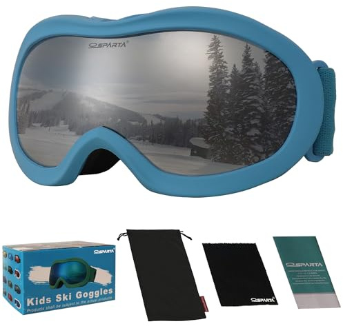 OUTDOORSPARTA Kids Ski Goggles, Kids Snowboarding Goggles for Boys Girls Toddler Age 3-14 with 100% UV Protection (13. Blue Frame, Full Lens Mirrored Silver)