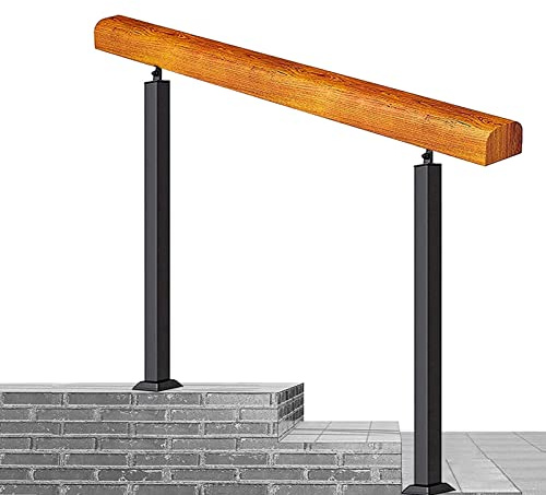 Scalini per esterni – 1,5 m in legno e ferro battuto per scale interne 85 cm di altezza ringhiera in metallo robusto ed elegante gradini da giardino 140 cm