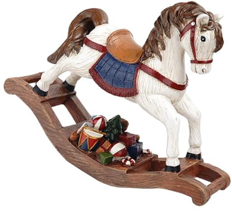 Ipetboom Weihnachtliche Harz Schaukelpferd Tischdekoration Stabile Desktop Figur mit Lebendiger Gestaltung Detailreiches Handgefertigtes Hobbyhorse Ornament für Wohnzimmer und Party
