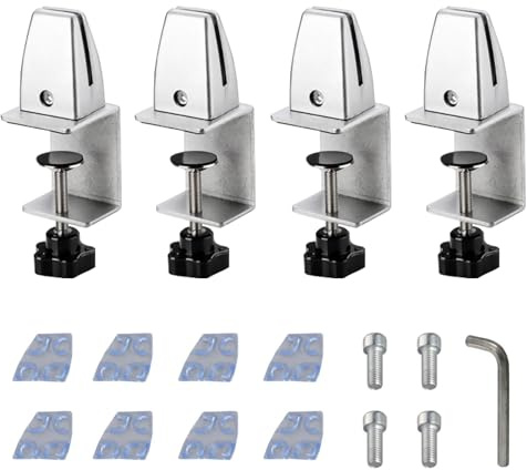 BONJUME Schreibtisch Trennklemme, 4PCS Trennwand Schreibtisch Halterung Verstellbare Aluminiumlegierung Klemmentischhalterung Silber Tisch-Trennklemme für Büro Schule Bibliothek Klassenzimmer