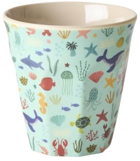 ReWu Rice Melamin Becher Medium - Blue Ocean Print - Kinderbecher Campingbecher Campinggeschirr Trinkbecher Melamingeschirr Bruchsicher BPA-frei 250ml