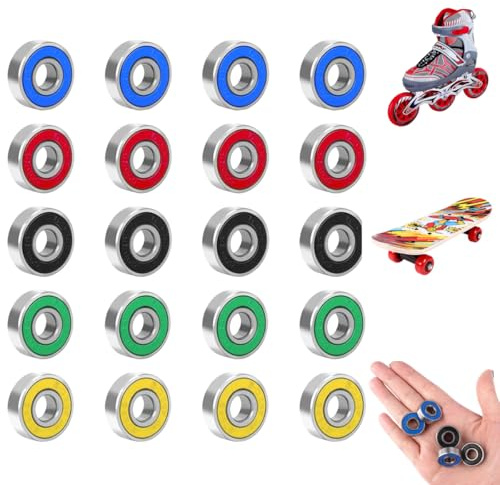 20 Stück 608RS Doppeldichtung Kugellager,8 x 22 x 7mm Stahl Rollenlager | Kugellager, 5 Farben Metall Double Shielded Miniatur Rillenkugellager, für Skateboard, Roller, Inline Skates