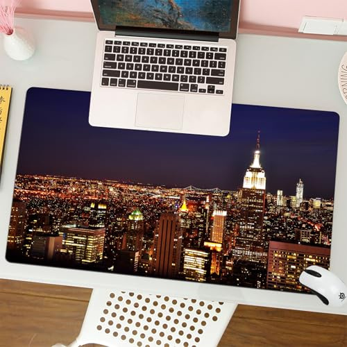 QRFASFZO Tapis de Souris Gaming - 30x80 cm - Tapis de Souris Esports - Ne Glisse jamais - Couverture complète du Bureau - New York, New York la Nuit Empire Building dans Le VI