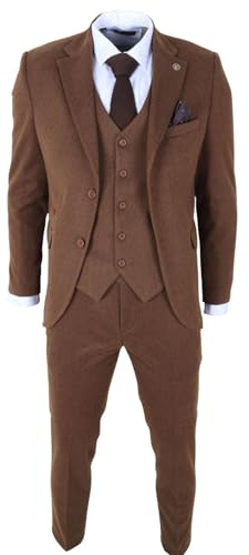 IM42 - Men's Brown 3 Piece Tweed Herringbone Suits