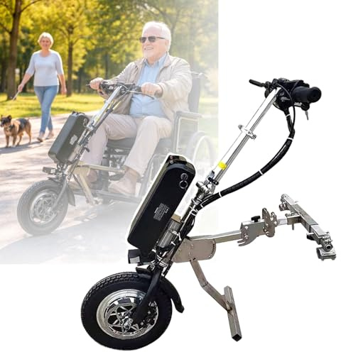 JSMDLN 500-W-Rollstuhl Zuggerät, Rollstuhl Umbau Elektrosatz Von Manuell Auf Elektrisch,Rollstuhl Mit Schiebehilfe, 3 Geschwindigkeitsstufen Einstellbar, Reichweite 50 Km B