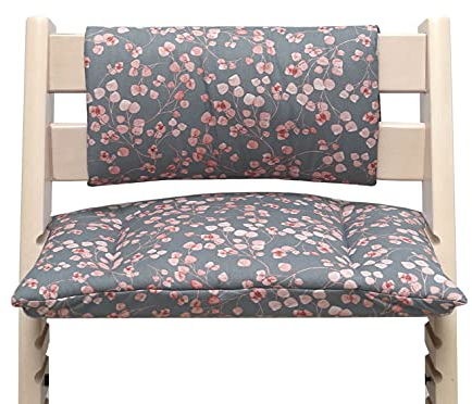 Blausberg Baby - Sitzkissen Kissen Polster Set Junior *31 FARBEN* für Tripp Trapp ohne Schlitz im Sitzkissen (Grau rosa Blätter) alle Materialien OEKO-TEX Standard 100 zertifiziert