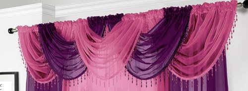 Alan Symonds Voile Curtain Swag with Crystal Beaded Trim Purple 22 x 18, 22 x 18