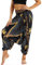 Nuofengkudu Damen Thai Hippie Pumphose Haremshose Aladinhose Gemustert Niedriger Schritt Leicht Luftig Sommerhose Schwarz Gelb Elefant