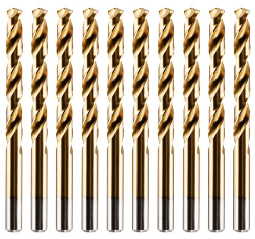 Box of 10 x 5.2mm HSS M2 Fully Ground Jobber Drill Bit Tin Titanium Nitride Coated DIN338 Standard (5.2mm x 86mm (13/64))